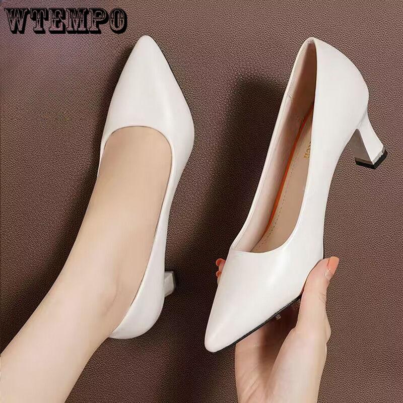 Shallow Mouth Single Shoe Women's Thick Heel Spring Versatile Pointed Professional Women's Shoes Black High Heels