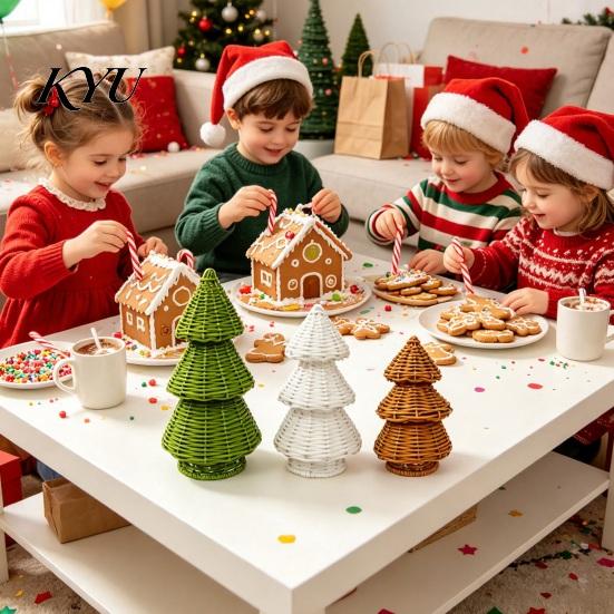 Rustic Christmas Shop Props Handwoven Rattan Tree, Cone Xmas Tree Tabletop Ornament, Compact Table Ornament Holiday Centerpiece for Mantel Fireplace