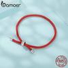 BAMOER ручной работы из стерлингового серебра 925 пробы, красные подвески на удачу, браслет для женщин и мужчин, красный, черный, регулируемая веревка, ювелирные изделия