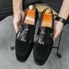 FashionBrand Мягкие мужские черные мокасины с кисточками из замши и кожи повседневная обувь для мужчин Классические мокасины Легкая лодочная обувь Большие размеры 38-46