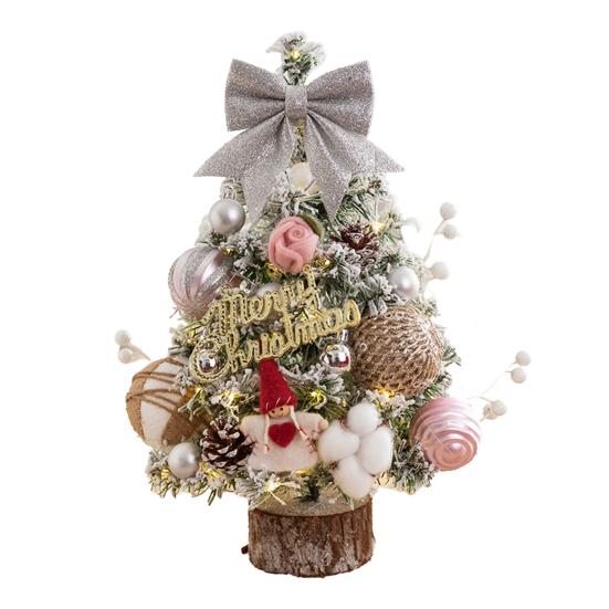 Yousheng Mini Christmas Tree with LED Light Pre-lit Small Artificial Snow Flocked Tree with Ball Ornaments for Xmas Tabletop Indoor Holiday Decor