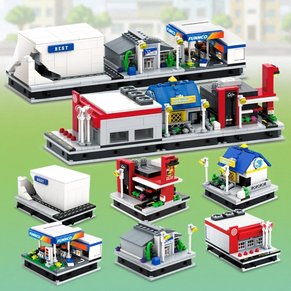 Мини Город Магазин Улица Вид Конструктор Модель Симуляция Архитектура Коллекция Частицы Конструкция Строительные Кирпичики Игрушка