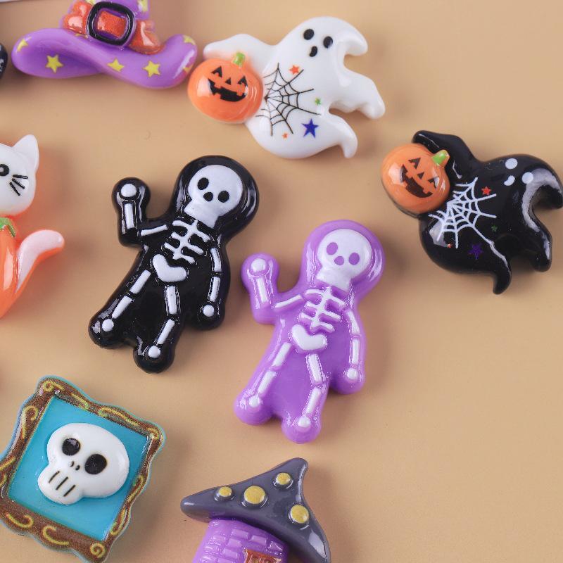 Украшения из смолы на Хэллоуин, сделанные вручную, полукруглые: Нашивки с тыквой, черепом и привидением