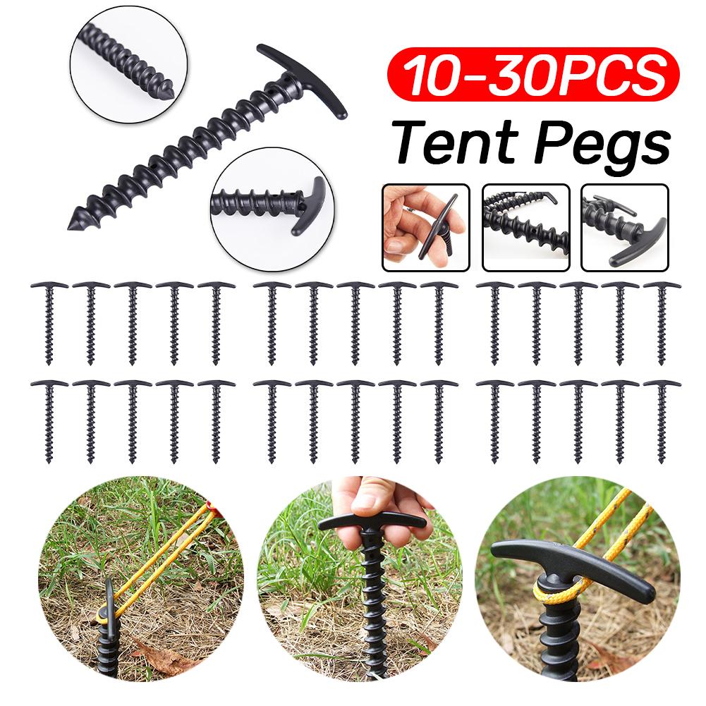 10pcs Screw Anchor Stakes Hiking Tent Stakes Pins Outdoor Camping Peg Ground Nails Spiral Plastic Fixing Supplies