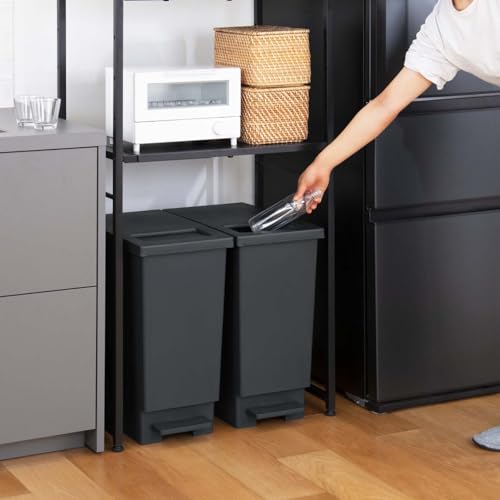 Shinki Gosei Tombo Swish Trash Can, 45 Liters, Push-Pedal Operated, Lid-Free Disposal, Charcoal Black, 26.5cm Wide x 45.5cm Deep x 55.5cm High, Made i