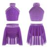 Girls Sparkly Rhinestones Lyrical Ballet Dance Dance Outfit Gymnastics Athletic Activewear Set Dancing Competition Performance