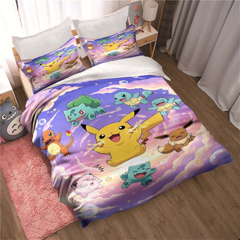 (Pokémon) Themed Printed Bedding Set: This Soft and Comfortable Set Includes A Duvet Cover and Pillowcases.