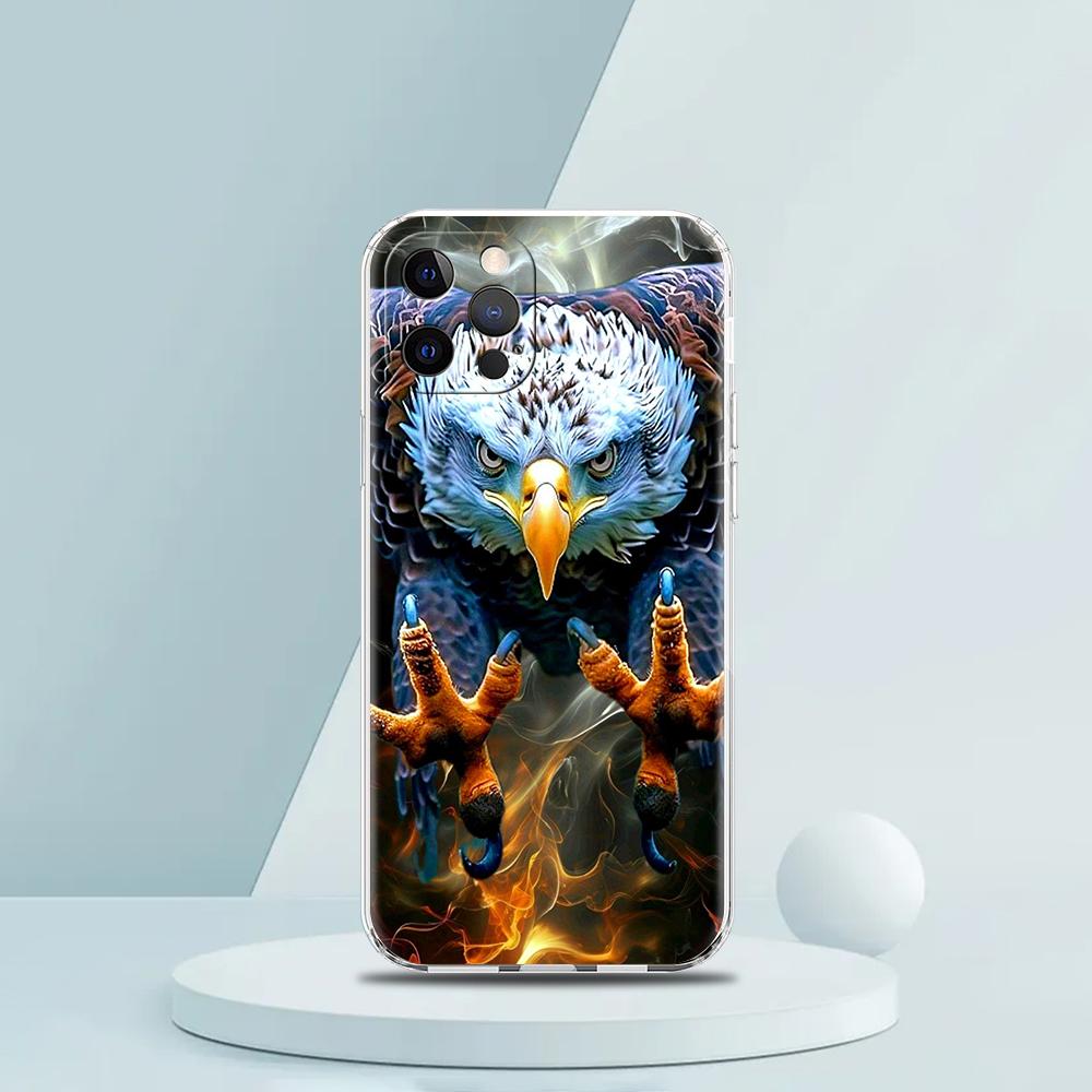 Мягкий прозрачный чехол-бампер из ТПУ для iPhone 16 15 14 13 12 11 Pro Max XR 8 7 Plus Ударопрочный корпус с рисунком птицы Орел Ястреб