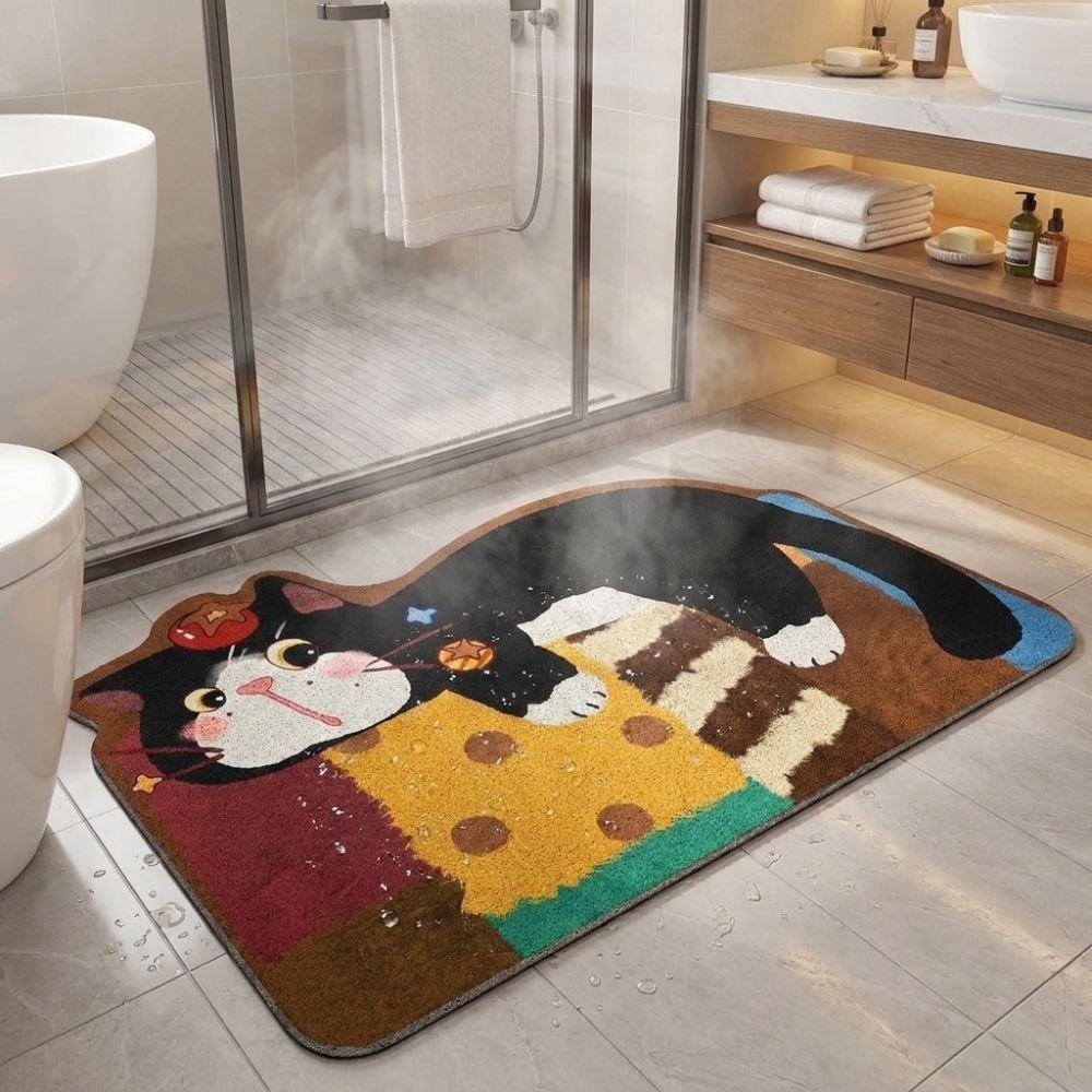 Absorbent Bathroom Floor Mat Irregular Shaped Entryway Mat Soft Cartoon Cat Carpet  Living Room