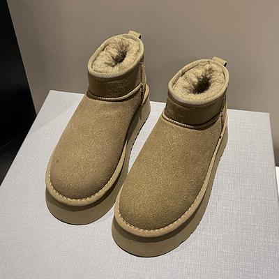 Ботинки женские зимние теплые на толстой подошве из мягкого войлока, 2025, удобные женские ботильоны на маленьком высоком каблуке, хлопковые сноубутсы