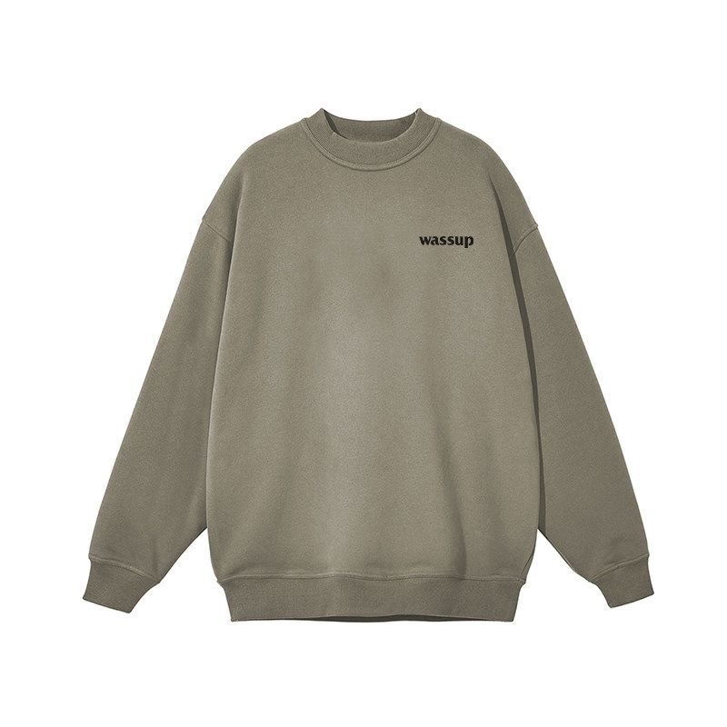 Wassup Trendy Brand Letter Logo American-Style Heavyweight Sweatshirt for Men and Women, Loose Casual Base Layer Crew Neck Top for Spring and Autumn