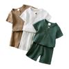 Summer Simple Cotton Linen Two-Piece Set: Breathable Short Sleeve and Shorts for Boys and Girls