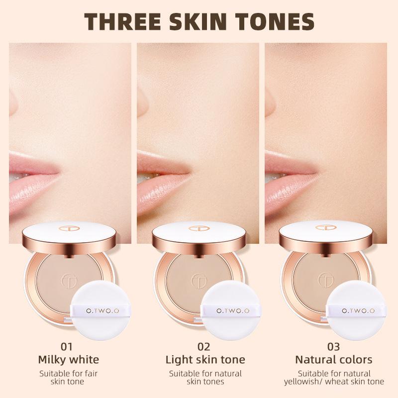 O.TWO.O Face Setting Powder Cushion Compact Powder Oil-Control 3 Colors Matte Smooth Finish Concealer Makeup Pressed Powder