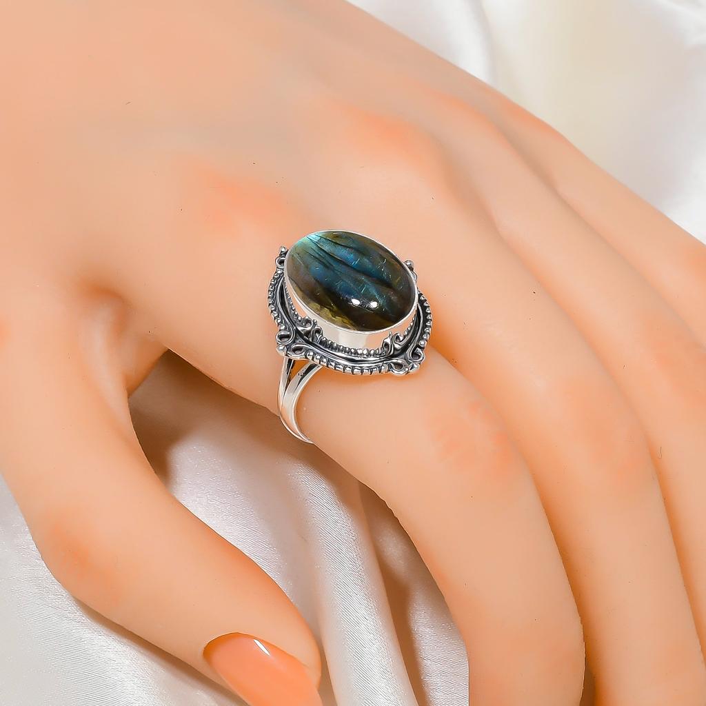 Лабрадорит - Мадагаскар Кольцо из стерлингового серебра 925 пробы V4563, Синее кольцо, Овальное кольцо, Подарок на День святого Валентина, Подарок для нее, Подарок на день рождения, Ювелирные изделия ручной работы, Sil