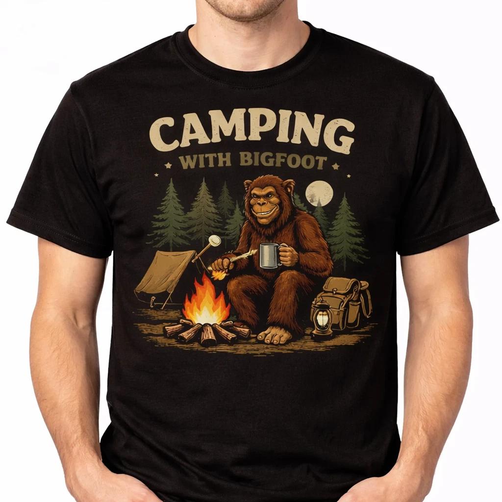 Funny Bigfoot Tee – Sasquatch Yeti in the Forest Camping Graphic Shirt