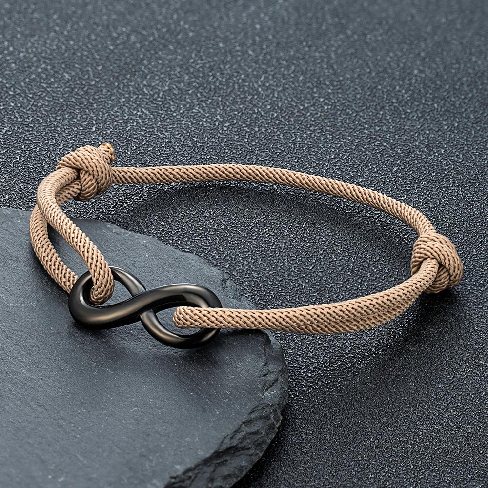 Personalized Infinity Bracelet Adjustable Braided Rope Bracelet For Couple Black Stainless Steel Matching Jewelry Gifts