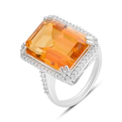 Серебряное кольцо с Натуральным золотим кварцем 15.478ct, фианитами, вес изделия 8,15 гр (2165880)