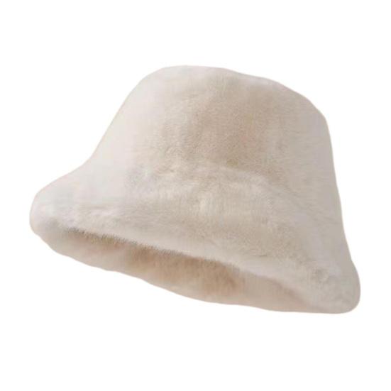 Women Winter Bucket Hat Fuzzy Plush Short Brim Solid Color Dome Windproof Warmth Sun Protection Fisherman Cap Outdoor Travel Headwear