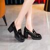 Small Versatile Square Head Platform Comfortable High-heeled Loafers Women's Autumn 2025 New Small Leather Shoes Thick-heeled Single Shoes