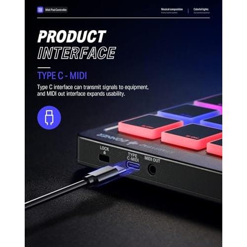 Donner STARRYPAD MIDI Controller, 16 Pads, USB Type-C, Music Production, Backlit, Japanese Instruction Manual