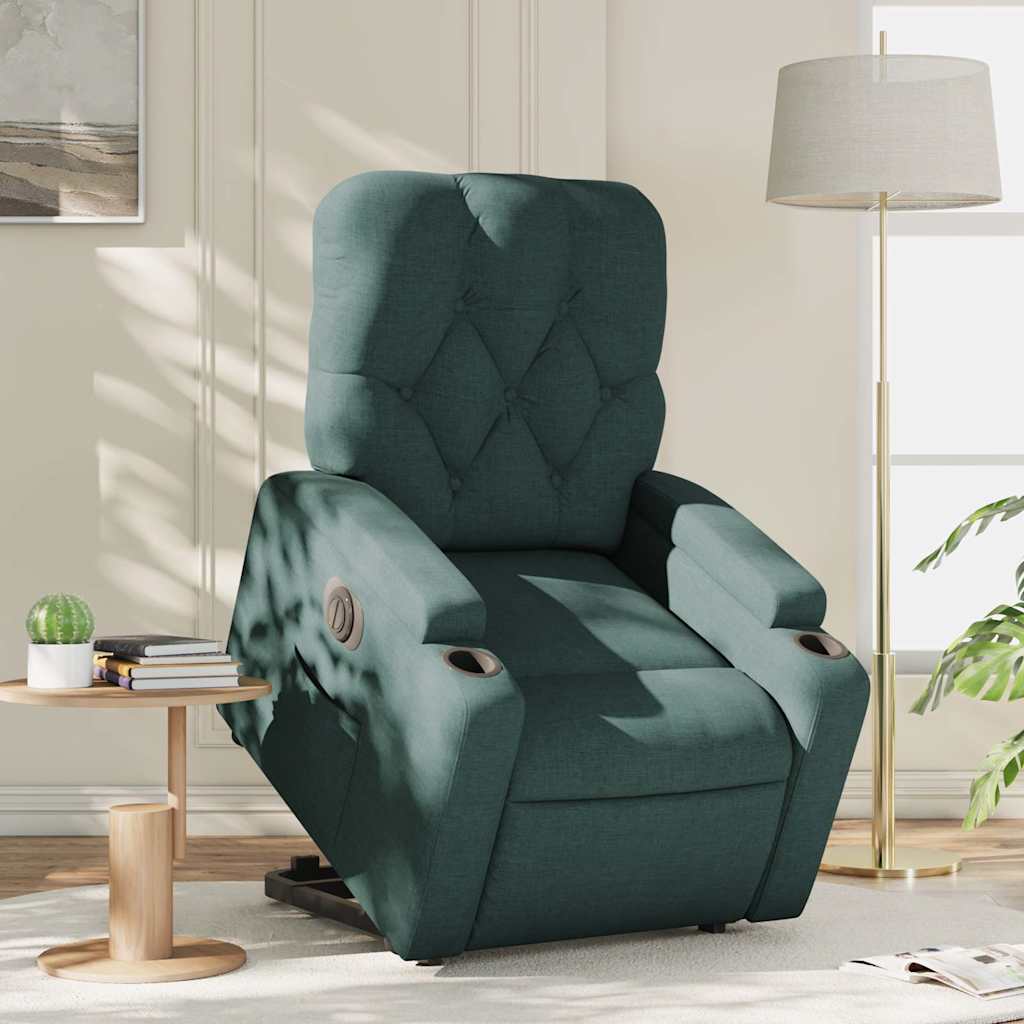 Electric Recliner Chair with Rising Function Dark Green Fabric
