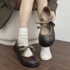 Fashion French Shallow Mouth Brown Round Head Flat Sole Single Shoes Women Vintage Mary Jane Shoes Lace-up Casual Student Leather Shoes