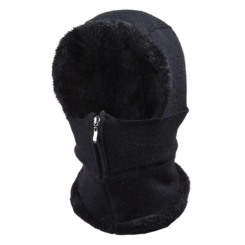Women's Knitted Hat Autumn and Winter Ear Protection with Wool Thickened One-piece Windproof Bib Headpiece