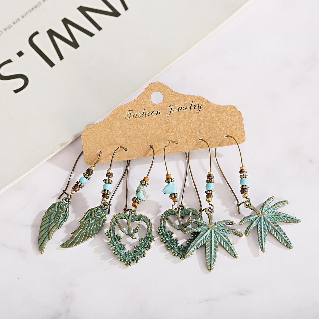 Bohemian Ethnic Retro Earring Set: 3-Piece Hanfu & Nepal Style for Women