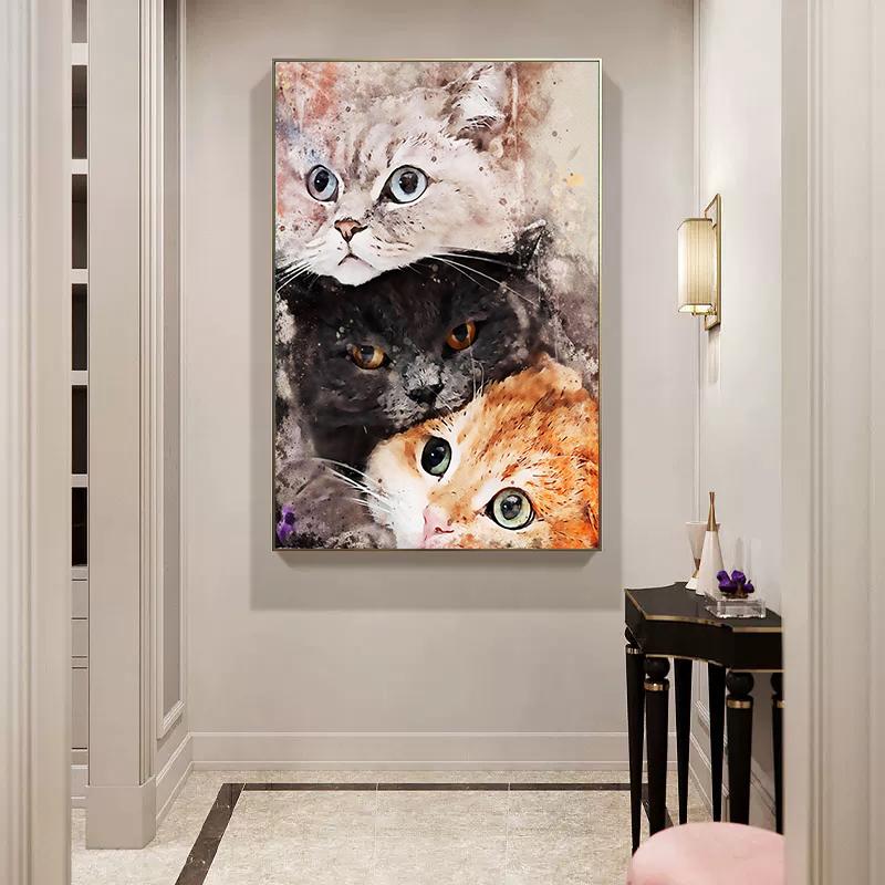 Абстрактные милые кошки плакат с изображением домашних животных и принт холст картина животное настенное искусство скандинавские картины для гостиной украшения дома