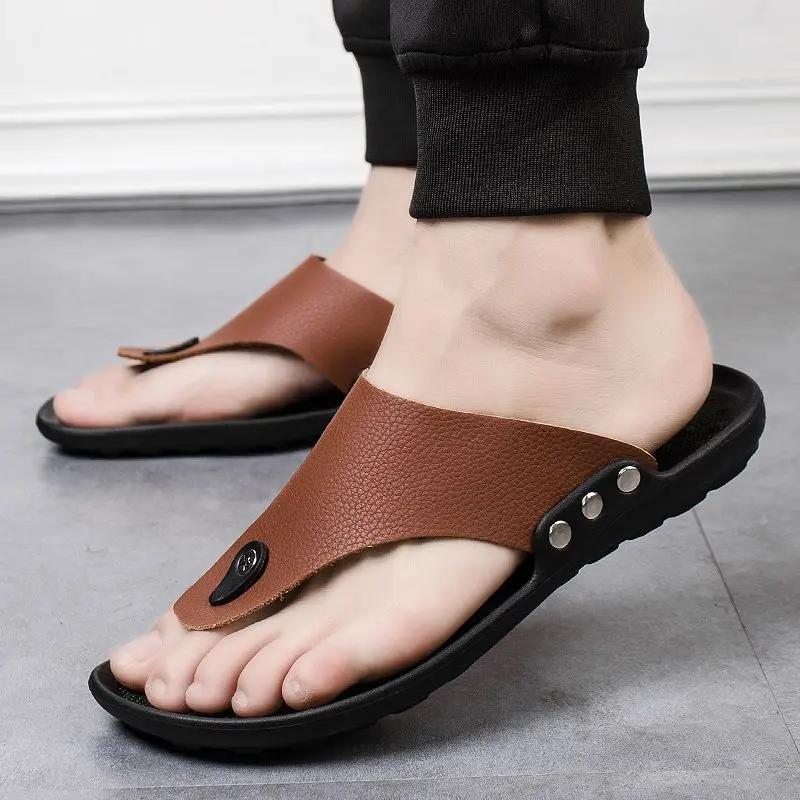 Fashion Shiatsu Men's Shoe Leather Beach Flat Flip Flops Slides Eva Comfortable Clappers 2025 Elegant Designer Luxury Pvc Male Slipper