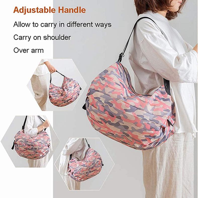 Foldable Reusable Shopping Bag - Portable Shoulder Tote with Inner Pocket, Compact Grocery Carrier for Supermarket & Market Eco-friendly Bag