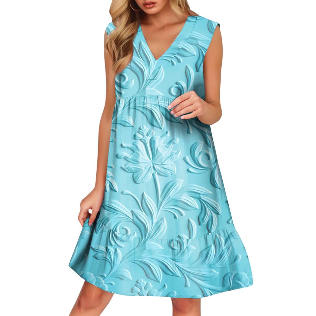 Women's Casual Fashion Breathable V-neck Vest With Pockets Floral Holiday Dress