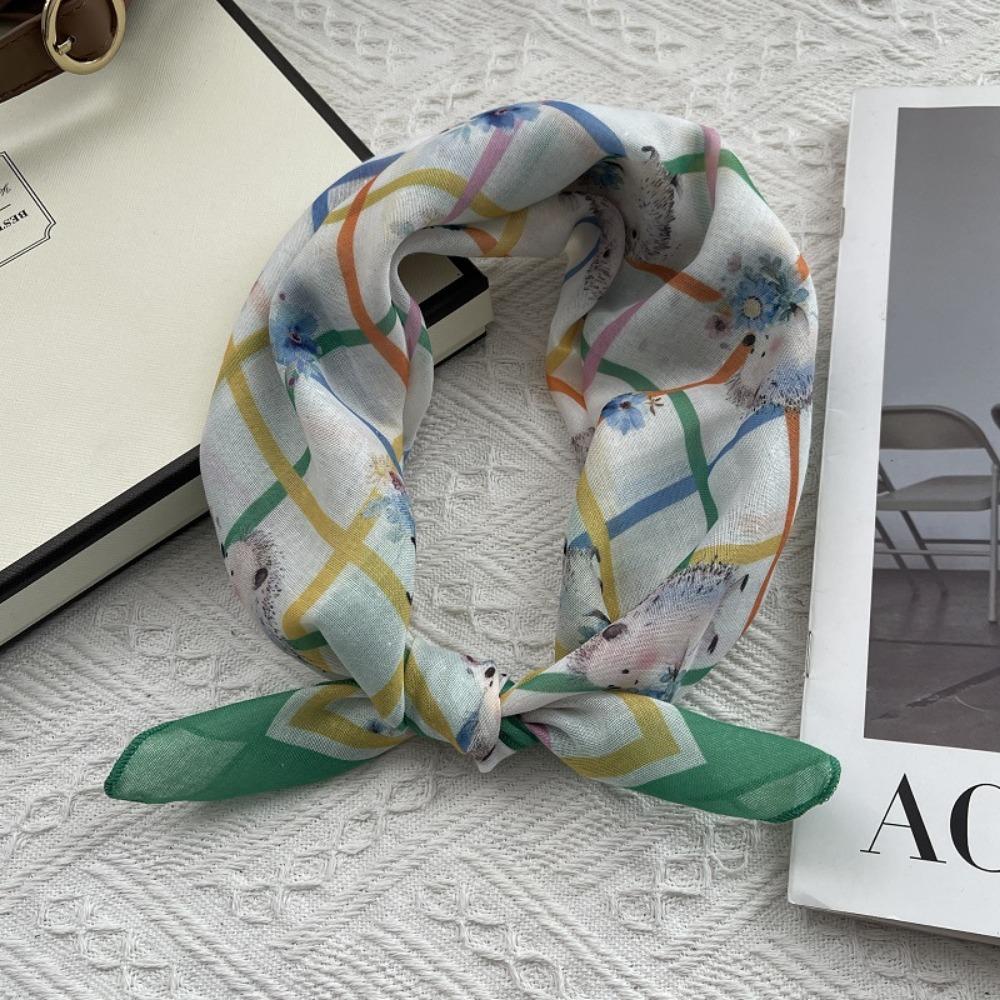 Floral Print Pattern Hair Scarf Double Sides Head Handkerchief Silk Scarf  Spring Summer Fall