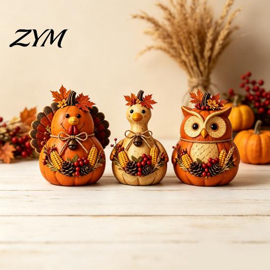 Seasonal Autumn Shelf Display 3PCS Rustic Harvest Wooden Ornaments, Animal Designs Retro Thanksgiving Tiered Tray Decorations Distressed Farmhouse