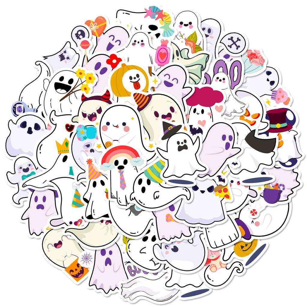 50 Halloween Series White Ghost Stickers Cute Cartoon Festival DIY Decoration Stickers
