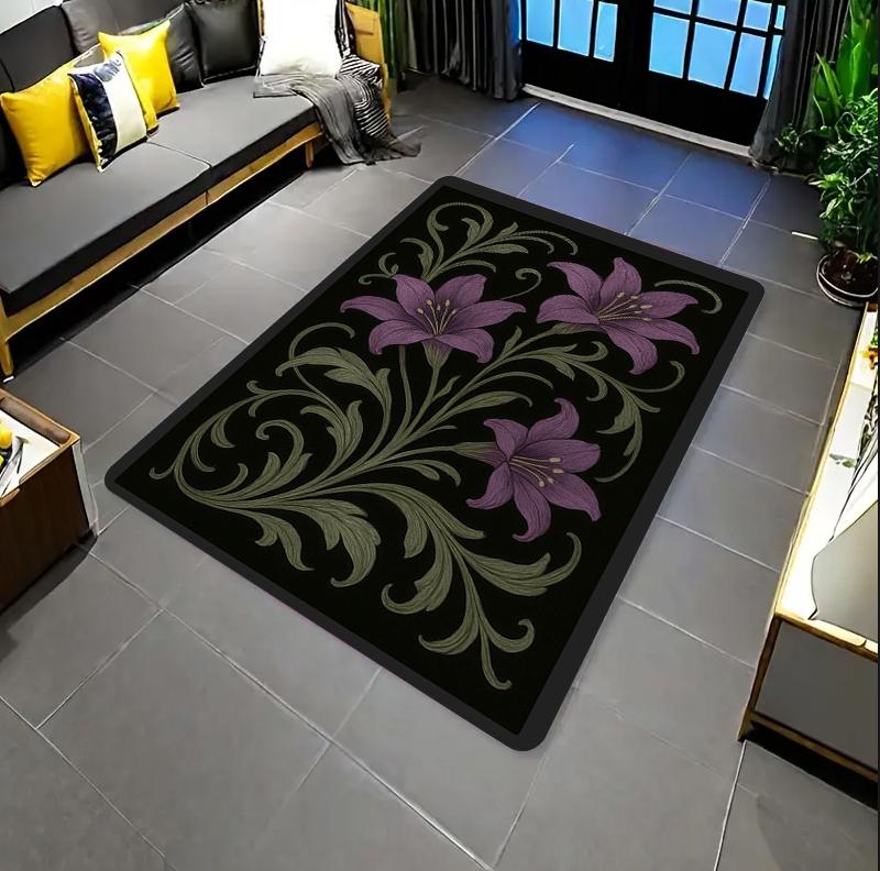 Boho Pink Orchid Area Rug Vintage Floral Botanical Print NonSlip Washable Floor Mat for Living Room Bedroom Home Decor
