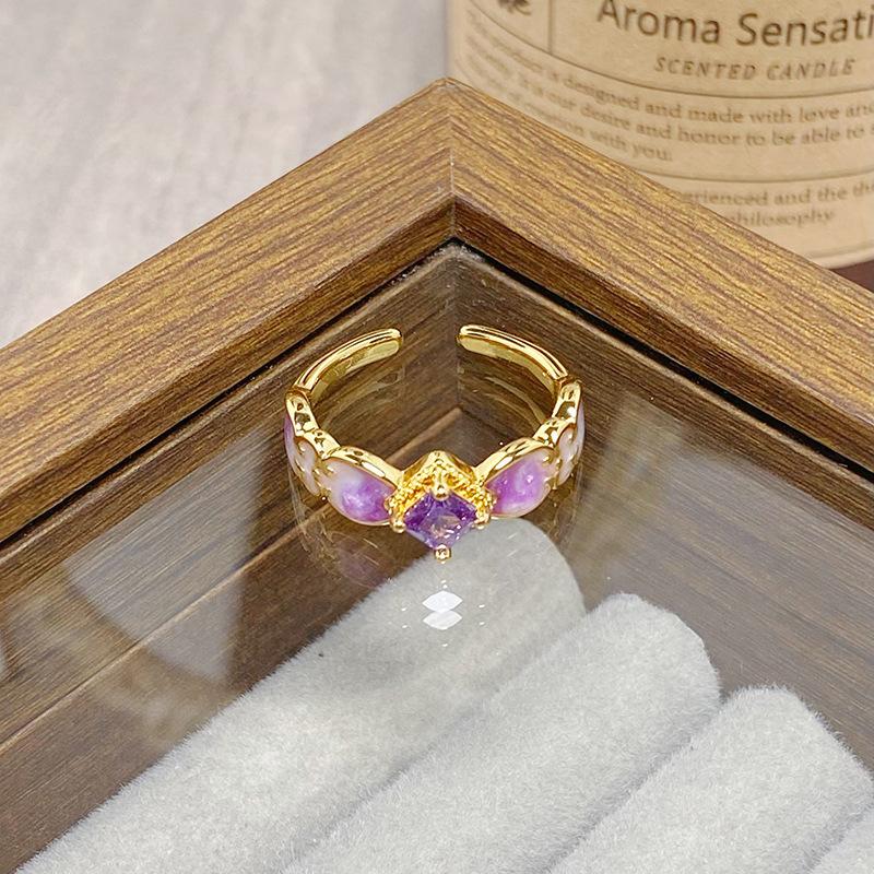 Средневековое Винтажное Цветное Эмалированное Цветок Бабочка Открывающийся Кольцо Женское Ретро Нишевое Высококлассное Легкая Роскошь Кольцо