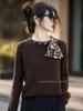 Women's Autumn Winter Wool Sweater: Gentle Style, Flowing Ribbon, Round Neck, Knit Base Layer, Loose Slimming Fit.