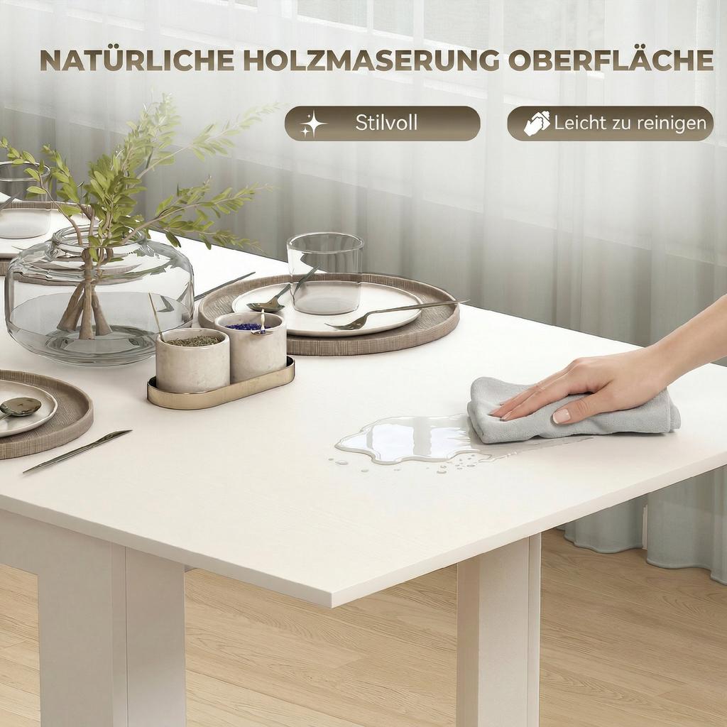 Extendable Dining Table, 140/180 x 80 cm Kitchen Table for 6-8 People, for Kitchen, Dining Room, White