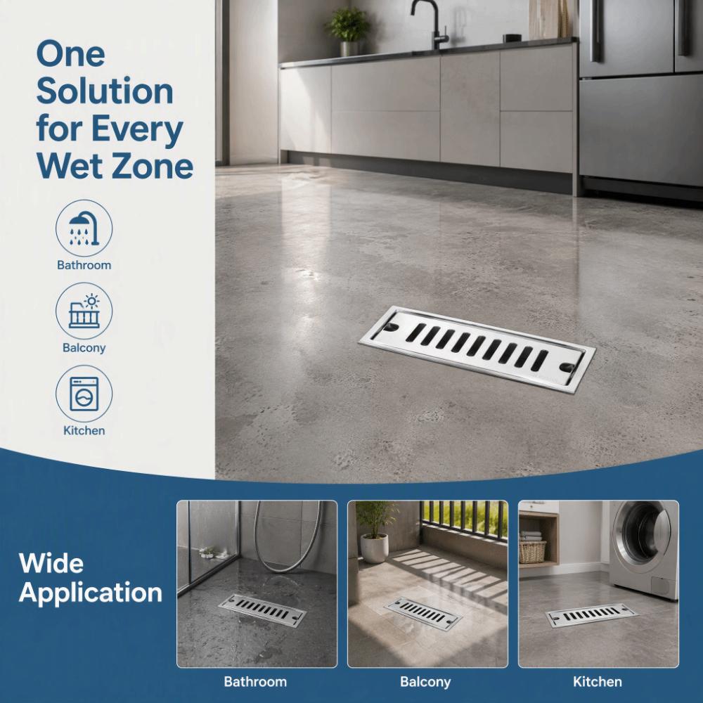 Rectangle Shape Floor Drain SUS304 Stainless Steel Shower Floor Drain Practical Shower Drain Home