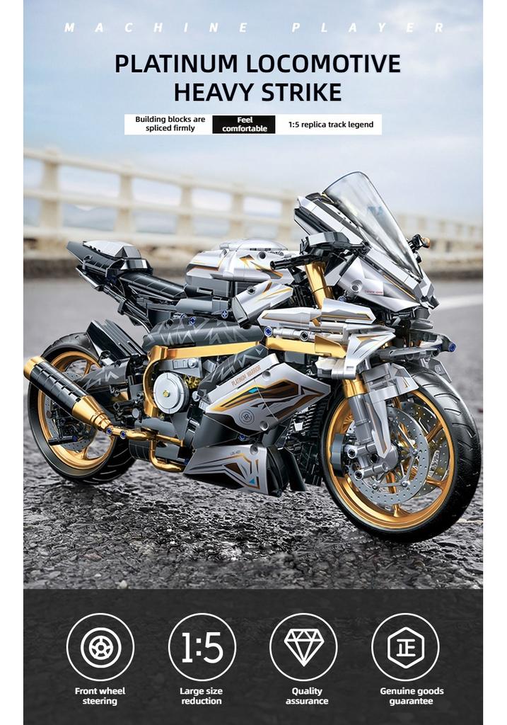 KAVOWORLD 1:5 Motorcycle Desktop Ornament Building Blocks Set 2045PCS Technic Motorbike Model Kit Sport Bike Bricks Boy Toy Gift