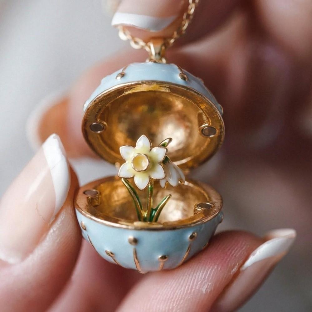 Round Egg-shaped Box Openable Flower Necklace Copper Pendant Jewelry Accessories Anniversary
