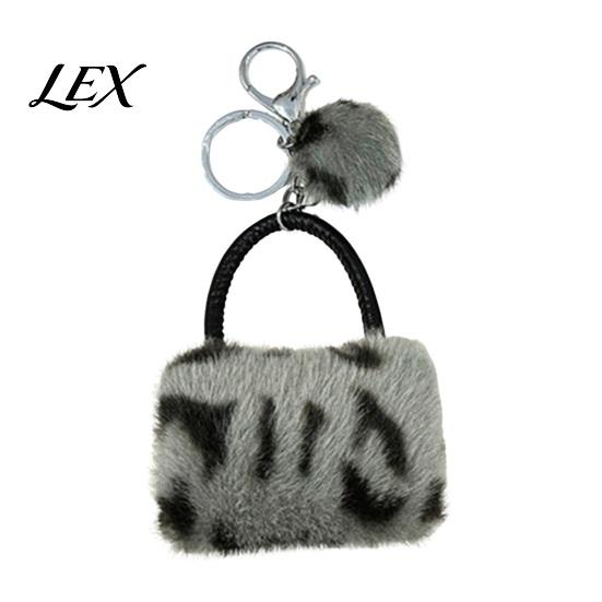 Key Ring with Pompom Leopard Print Plush Handbag Keychain, Mini Bag Pendant Pompom, Backpack Decorative Accessory for Women Girls Holder
