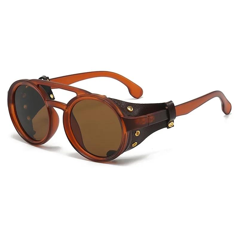 Солнцезащитные очки Ветрозащитные Альпинизм Стиль Стимпанк Круглые Очки для Мужчин с Кожаными Боковыми Защитными Очками UV400 Велоспорт Езда Очки