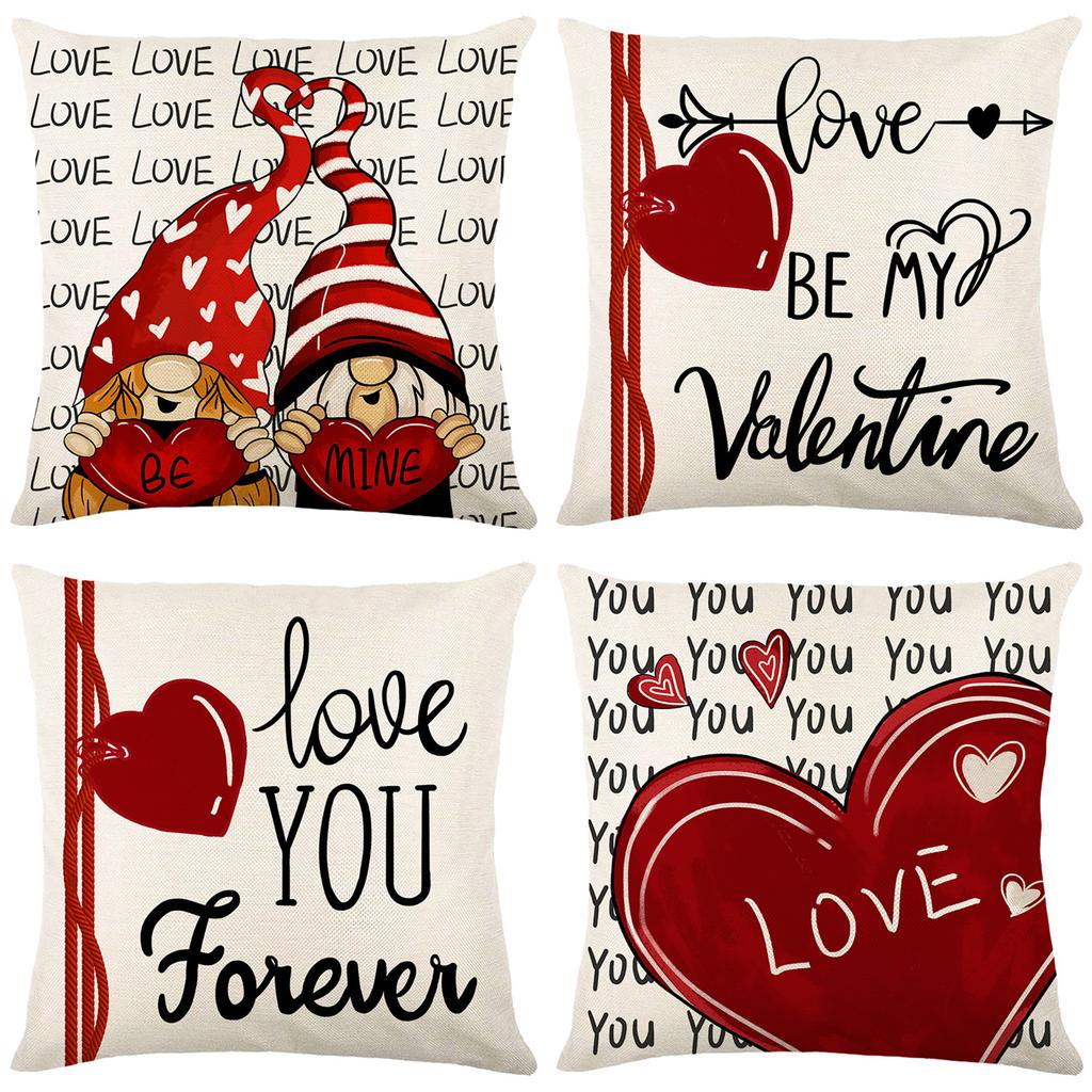 Love Valentine's Day Printed Pillow Cover Polyester Home Living Room Cushion Cover Bedroom Bedside Couple Cushion Cover