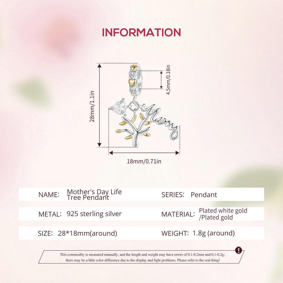 WOSTU 925 Sterling Silver Mother's Day Gold Charm Heart Wing Pendant Cross Tree Stopper Beads Fit Original Bracelet Guard Gift