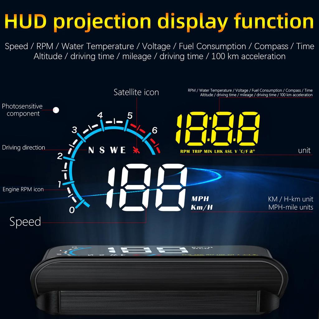 M12 GPS+OBD Проекционный дисплей для автомобиля HUD Бортовой компьютер Автопроектор Электроника Лобовое стекло Дисплей Obd2 со скоростью Обороты Компас