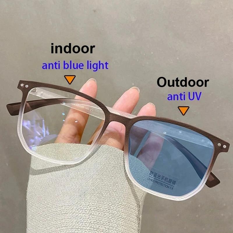 High Quality Luxury Photochromic Myopia Glasses for Women Men Fashion Square Frame Nearsighted Eyeglasses Finished Outdoor Sunglasses Eyewear