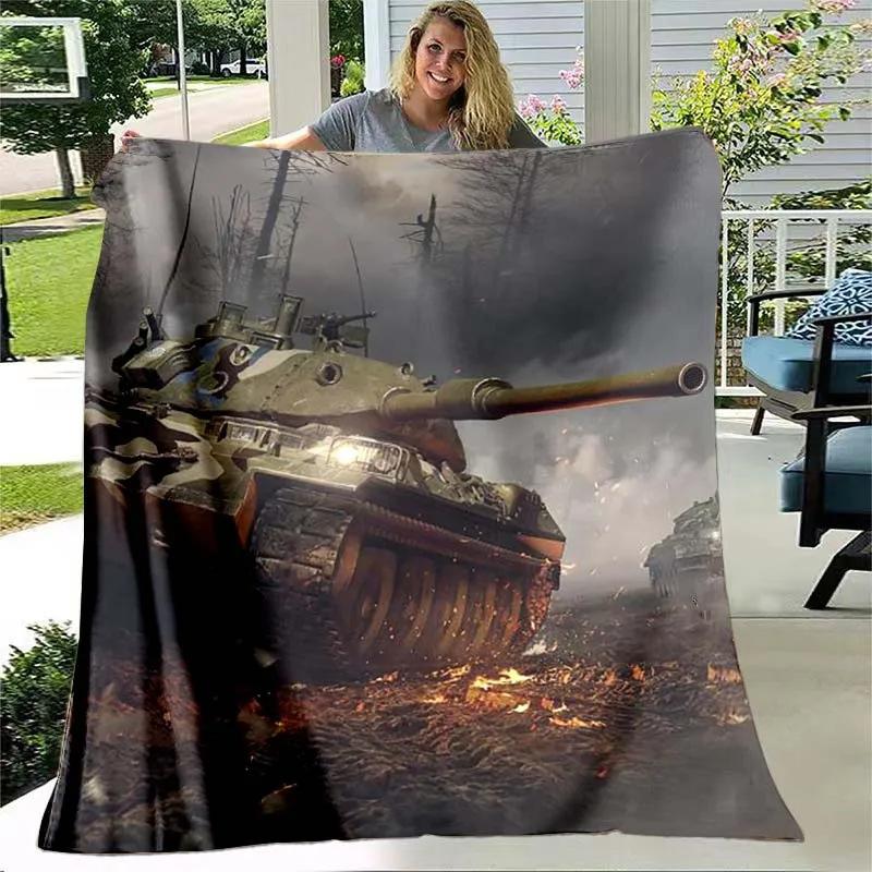 Tank Flannel Blanket Military Weapon Themed Blanket Hiking Picnic Blanket Boys Room Decorative Blanket
