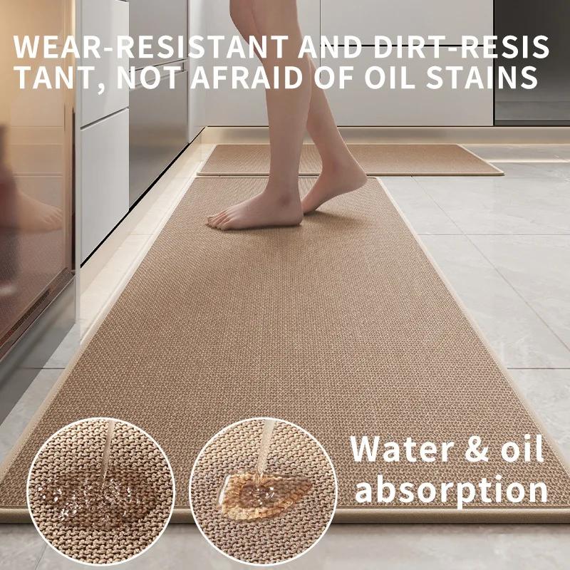 Льняной кухонный коврик Впитывает воду и масло Нескользящий и износостойкий Длинный напольный коврик Не требует стирки Протираемый ковер Устойчивый к пятнам